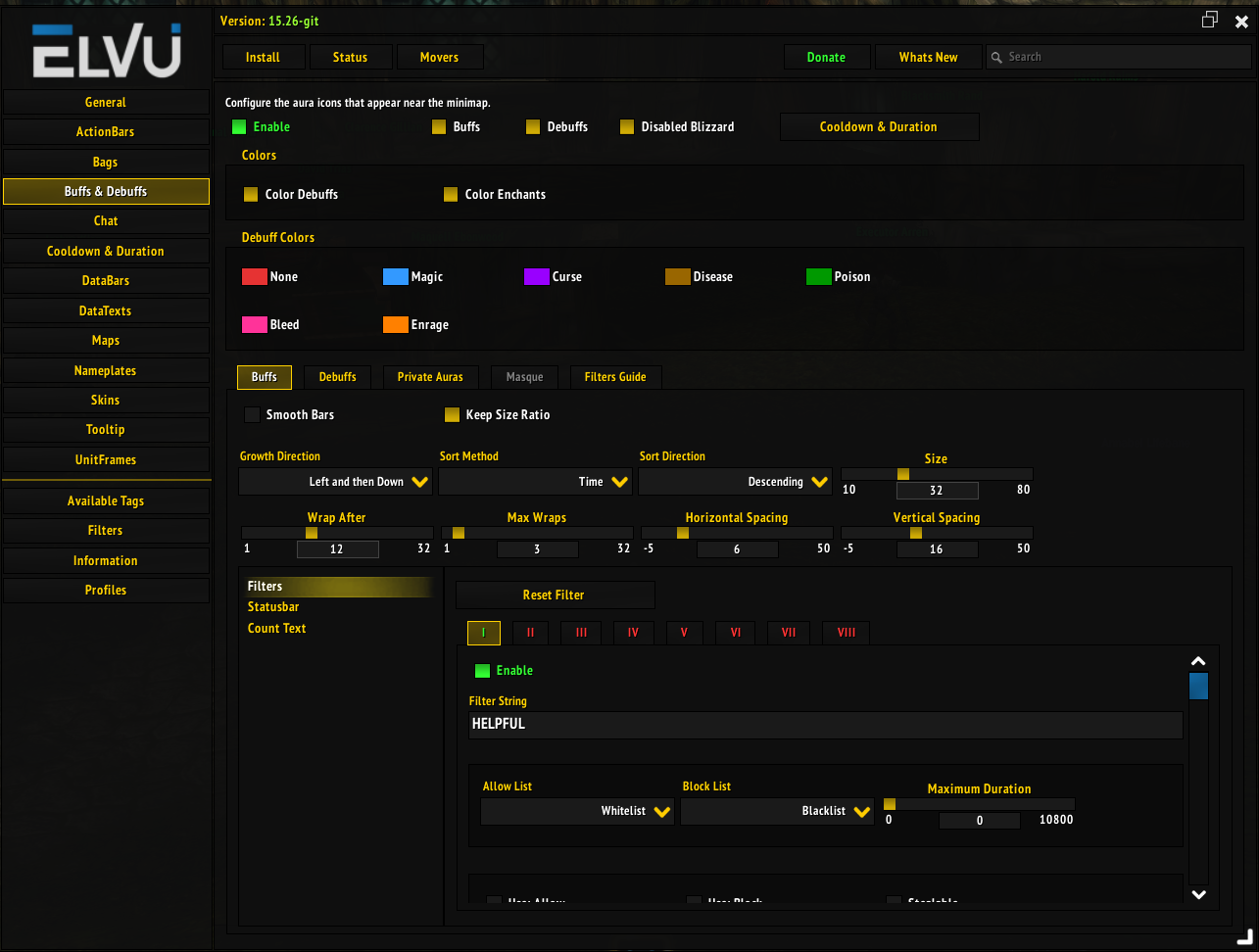 Buffs & Debuffs Section